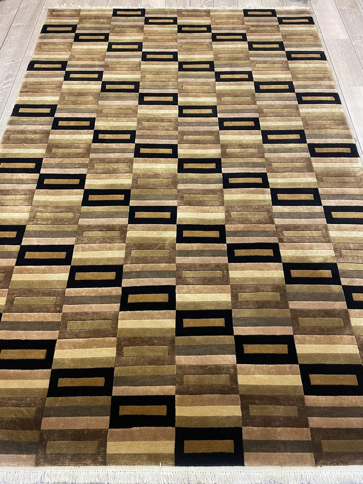 Nepalese Rug 6x9 | Brown, Gold & Beige | Hand-Knotted Wool - Rugistan