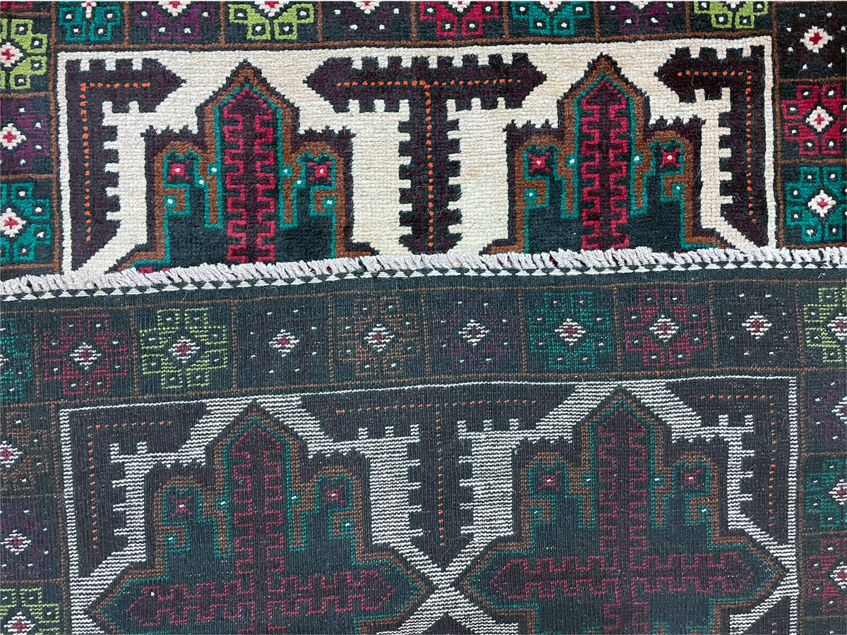 3 X 4.4 Vintage Handmade Tribal Wool Rug Balouchi Rug Afghan Rug Red Beige Green - Jewel Rugs, view 10