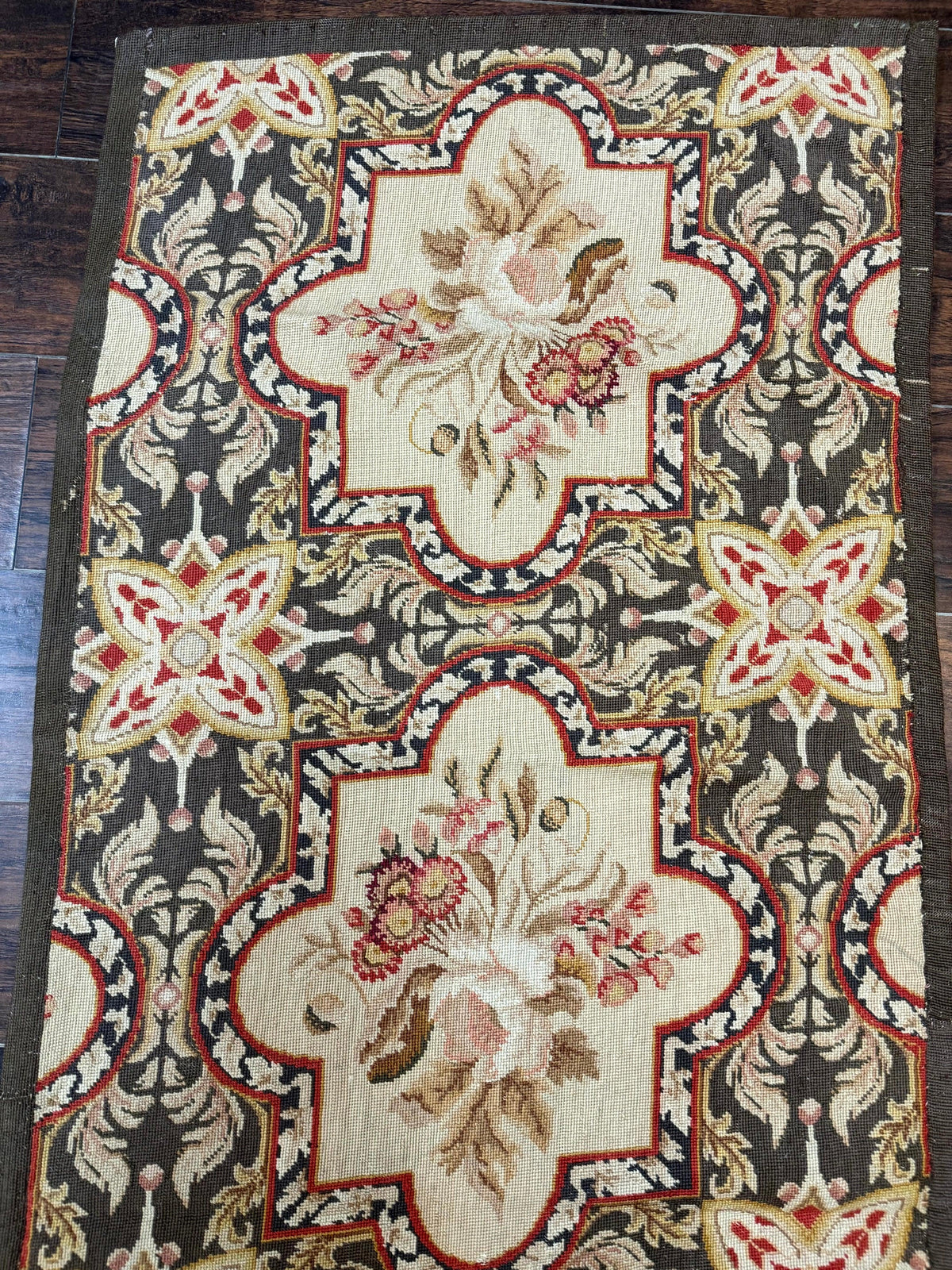 Needlepoint Runner Rug 2.7 x 9.7, European French Design, Wool, Handmade, Vintage - Jewel Rugs, view 7