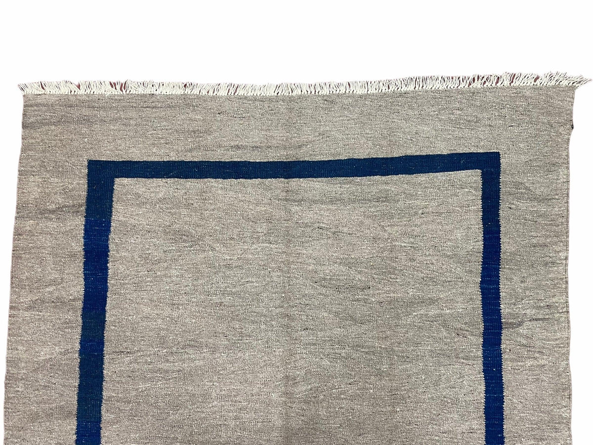 Geometric Turkish Kilim Rug 5' 7" x 7' 9", Flatweave Carpet, Minimal Design, Anatolian Carpet, Gray, Geometric, Dark Blue, Hand-Knotted, New - Jewel Rugs, view 4
