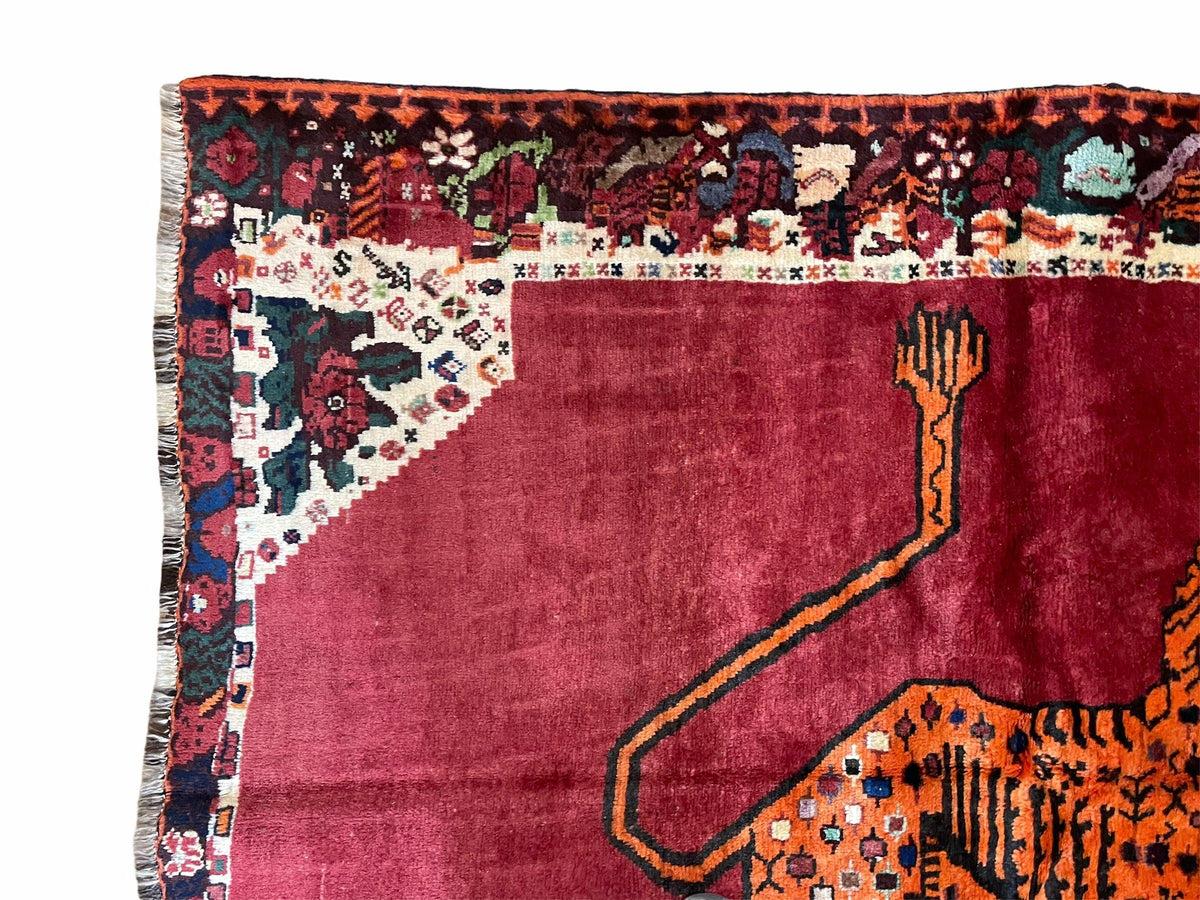 5 X 6 Handmade Rug Zagros Quality Wool Rug Lion Organic Dyes Red Leopard Tribal - Jewel Rugs, view 6