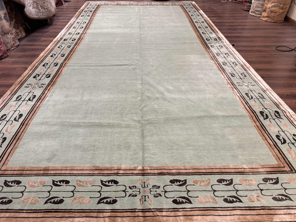 Palace Size Nepali Rug 9x18, Open Field, Light Mint Green, Wool Hand Knotted, Modern Contemporary - Jewel Rugs, view 2