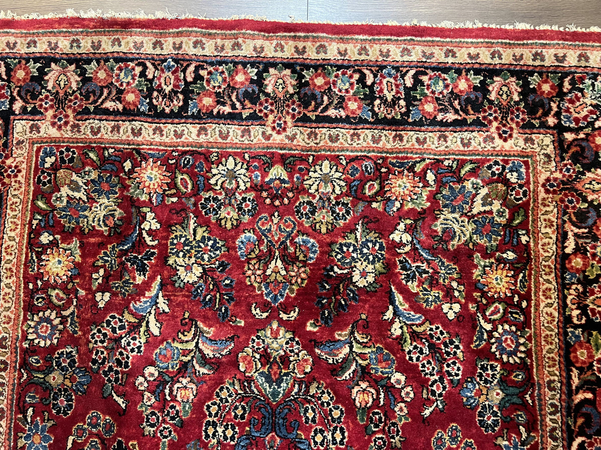 Persian Sarouk Rug 5x6, Hand Knotted Antique 1920s Sarouk, Red Navy Blue - Jewel Rugs, view 3