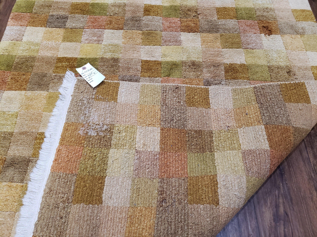 4x6 Tibetan Rug, Modern Abstract Handmade Area Rug, Checkerboard Pattern, Neutral Ivory Gold Tan Colors, Soft Pile, Mid Sized Rug, Nepali - Jewel Rugs, view 11