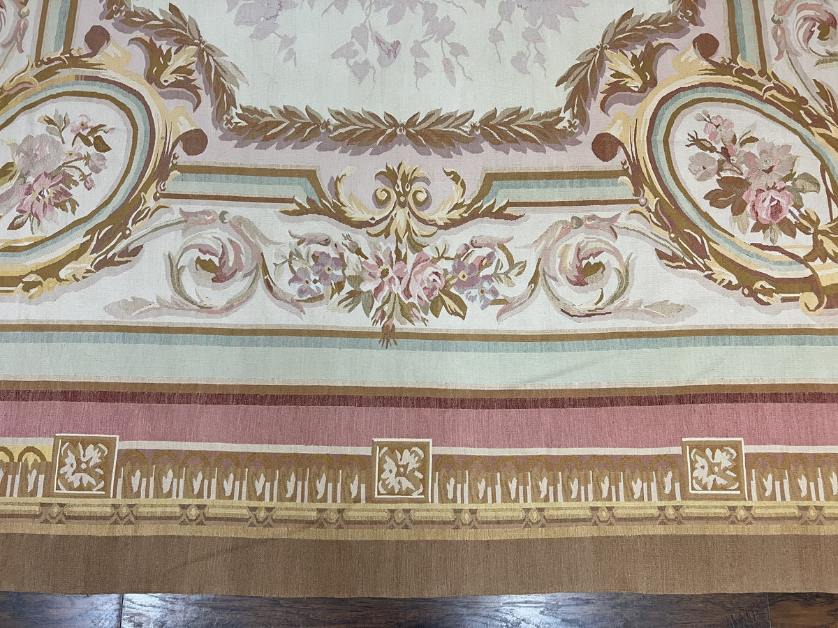 Large Aubusson Rug 11x15, Oversized Gallery Palace Size Flatweave Savonnerie Carpet 11 x 15 ft, Wool Handmade Vintage Elegant European - Jewel Rugs, view 6