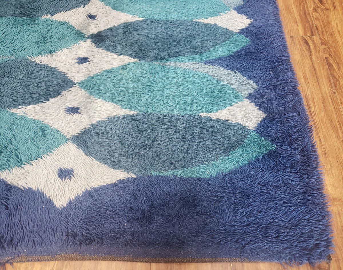 Blue Rya Rug, 1960s Mid-Century Modern Danish Shag Rug 4'6" x 6'7", Ege Rya, Abstract - Jewel Rugs, view 10