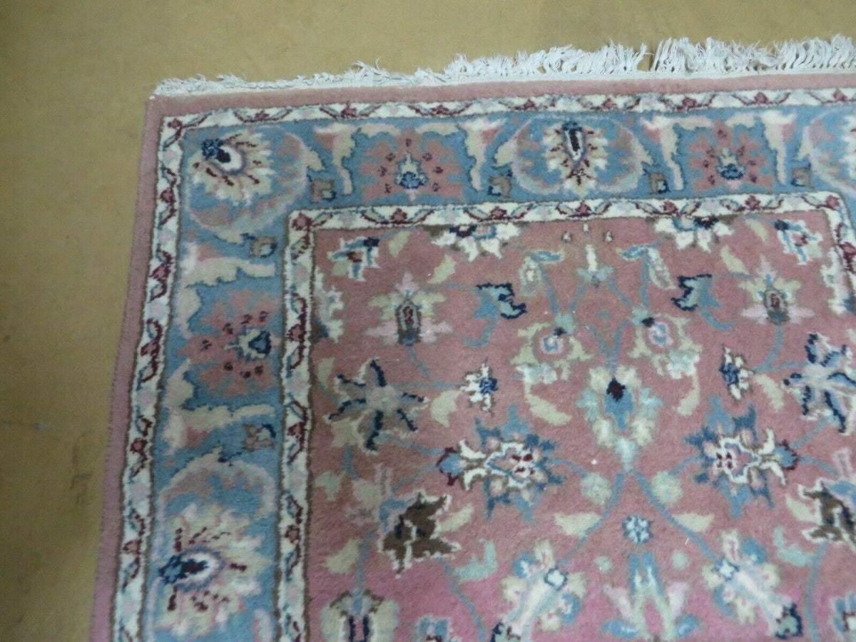 Indo Persian Runner Rug 2.8 x 12, Wool Hand Knotted, Pink and Light Blue - Jewel Rugs, view 6