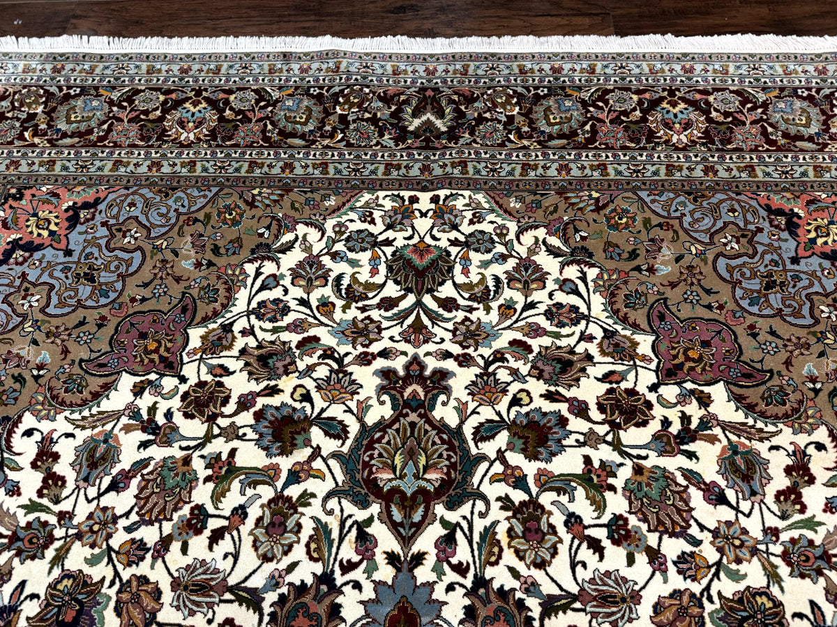 Persian Tabriz Rug 8x11, Floral Medallion Traditional Area Rug, Fine 300 KPSI, Ivory Maroon - Jewel Rugs, view 3
