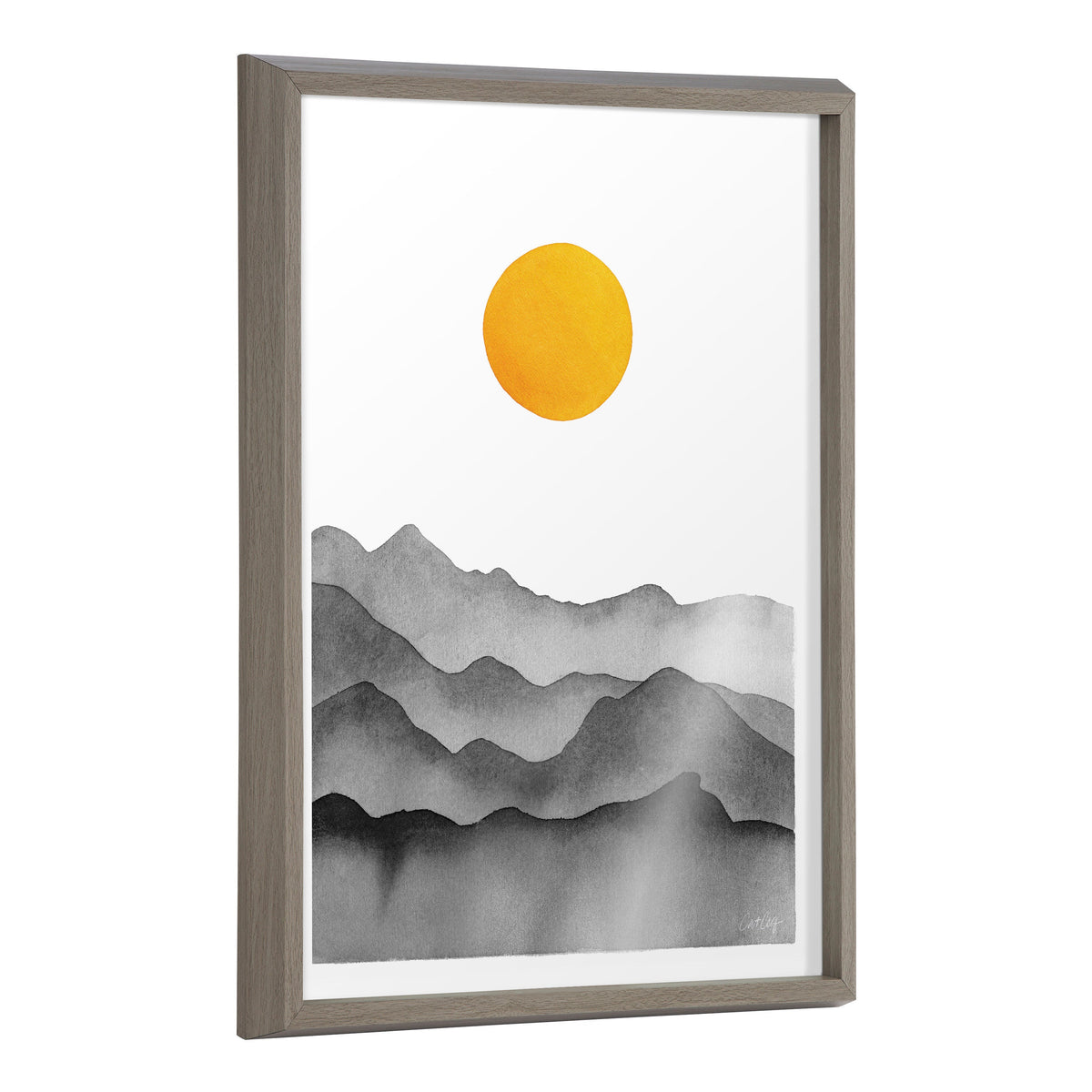 Blake Black Yellow Mountain Range Silhouette Framed Printed Glass by Cat Coquillette