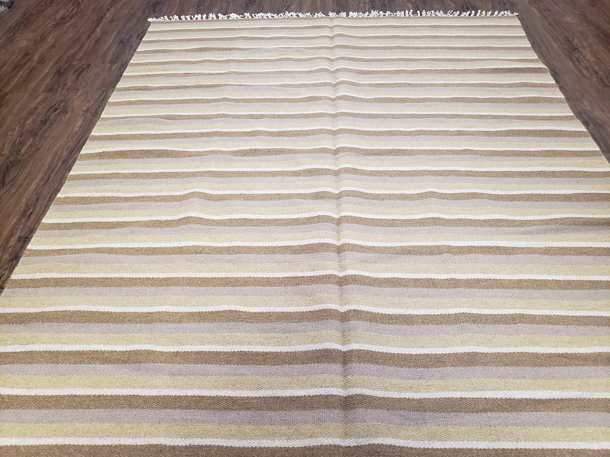 New Indian Striped Blanket, Multicolor Earthern Tones Kilim Rug, Wool Handmade South American Style Blanket, Queen Sized Bedspread 5x8 - 6x8 - Jewel Rugs, view 13