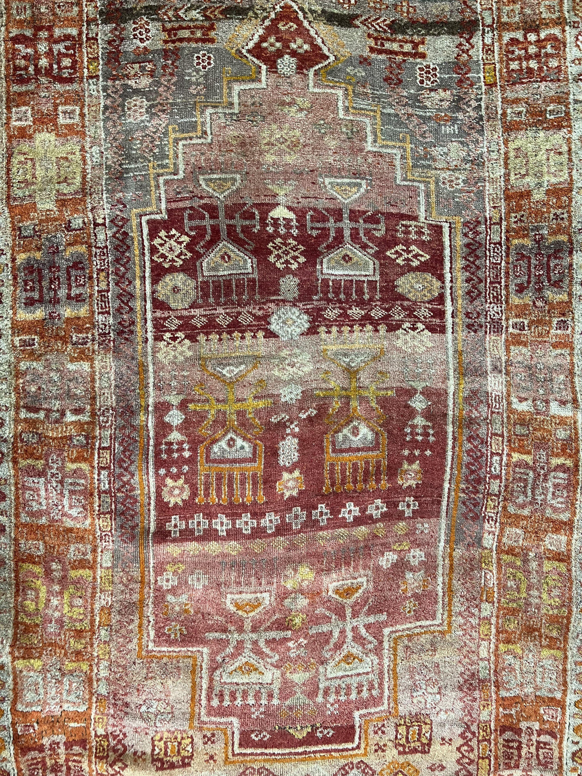 Antique Turkish Melas Rug 4x7, Tribal Geometric Unique Collectible Hand Knotted Wool Oriental Carpet, Rare 1920s Rug, Burnt Orange Red - Jewel Rugs, view 5