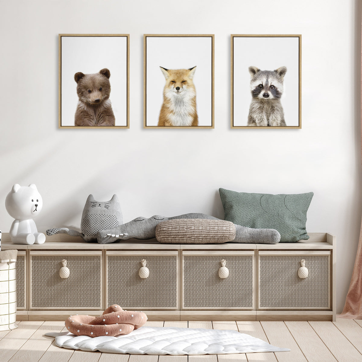 Sylvie Studio Bear, Studio Fox and Studio Raccoon Framed Canvas by Amy Peterson Art Studio