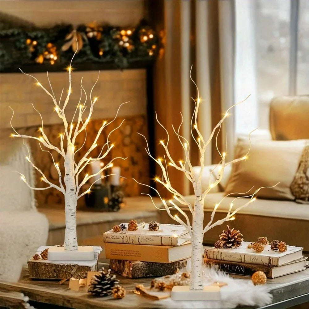Birch Tree LED Lights 4-Pack, Battery Operated Wooden String Lights