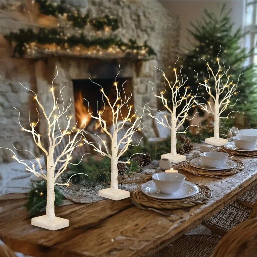 Birch Tree LED Lights 4-Pack, Battery Operated Wooden String Lights