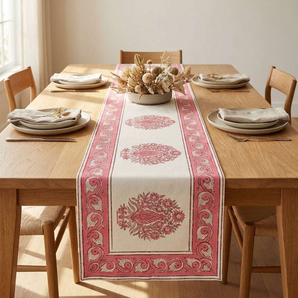 Blush Pink & Ivory 13 Pieces Jaipur Hand Block Printed Table Linen Set — House of Avana, view 1 of 13