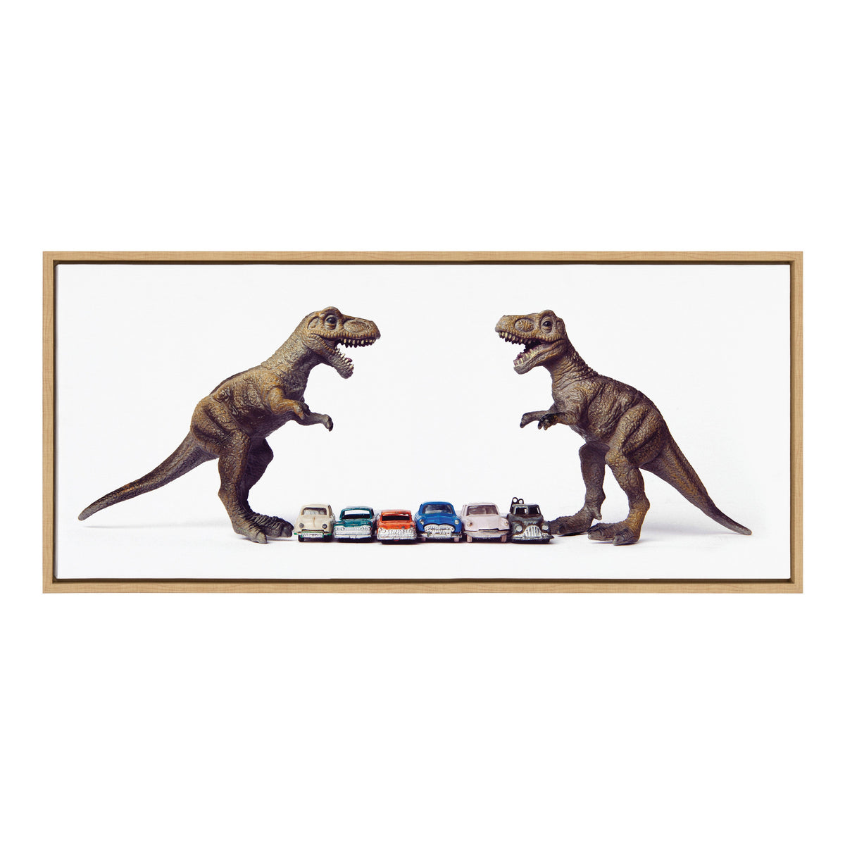 Sylvie Dino Cars Faceoff Framed Canvas by Saint and Sailor Studios