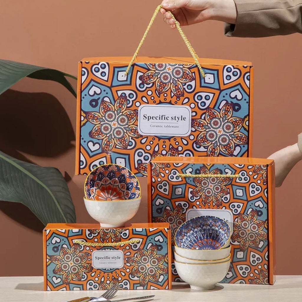 Bohemian Blue and White Porcelain Bowl and Chopsticks Gift Set