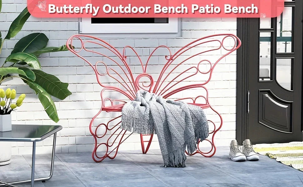 Butterfly Metal Garden Bench with Handcrafted Back Support — House of Avana, view 18 of 24