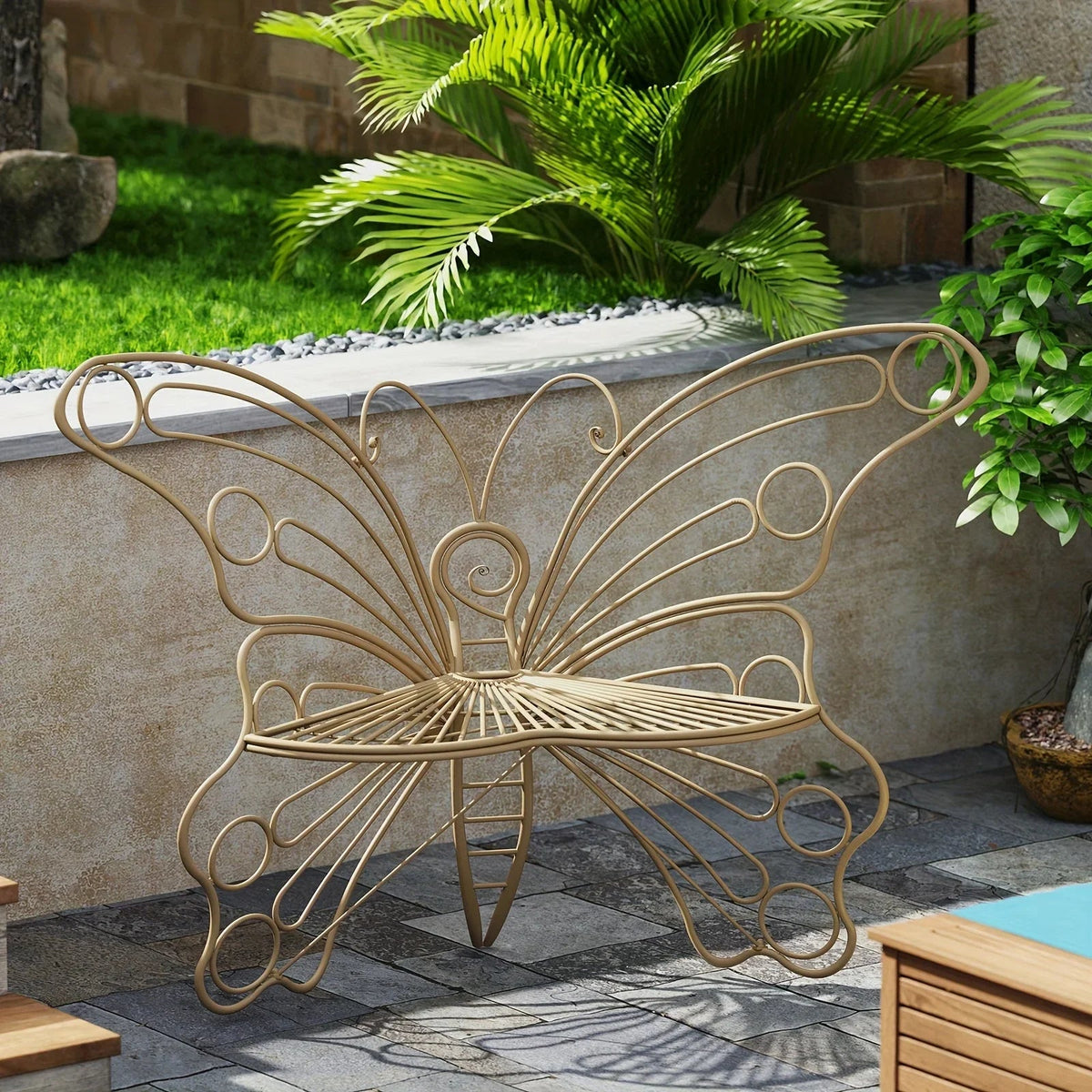 Butterfly Metal Garden Bench with Handcrafted Back Support — House of Avana, view 21 of 24