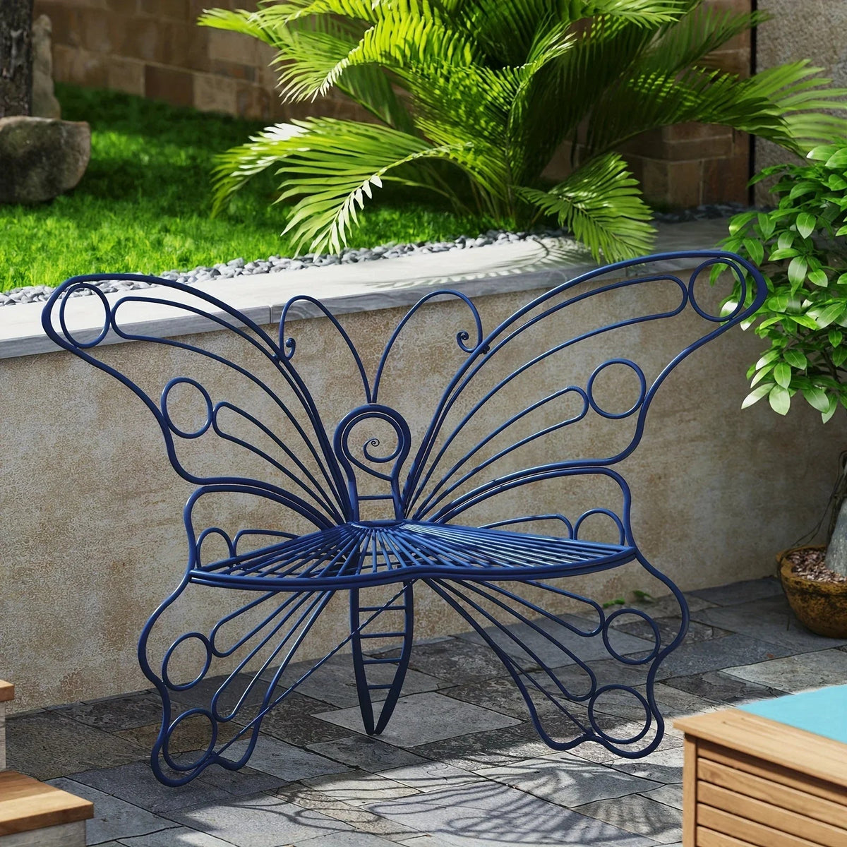 Butterfly Metal Garden Bench with Handcrafted Back Support — House of Avana, view 15 of 24