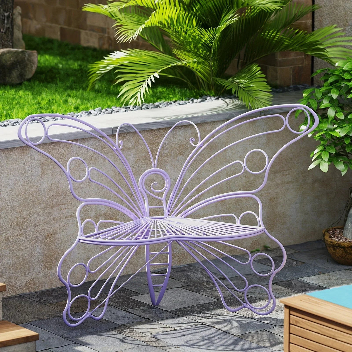 Butterfly Metal Garden Bench with Handcrafted Back Support — House of Avana, view 23 of 24