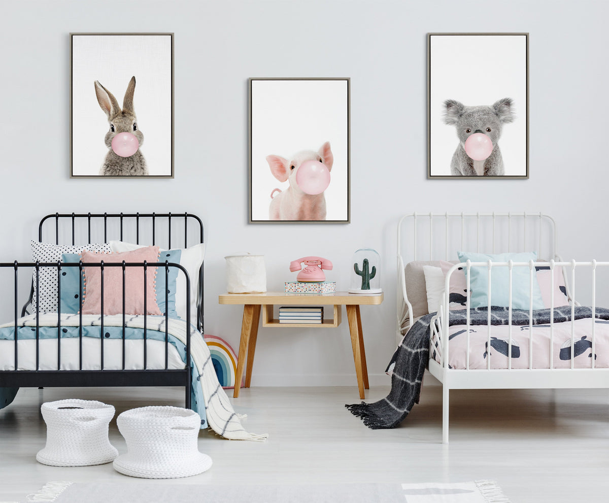 Sylvie Bubble Gum Piglet Framed Canvas by Amy Peterson Art Studio
