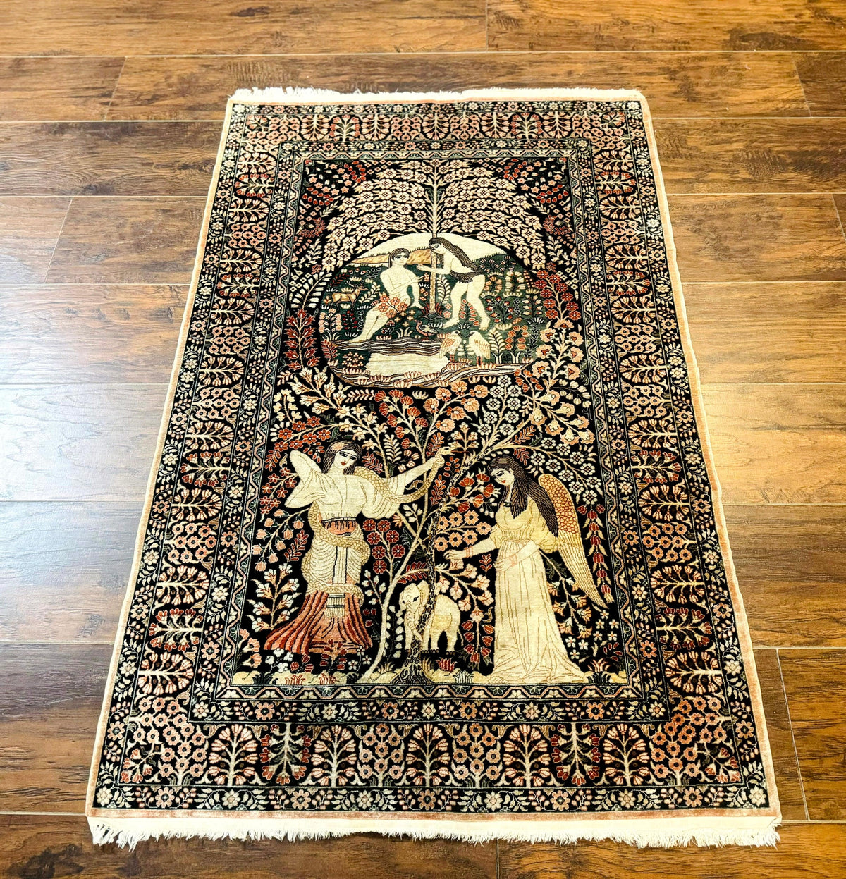Stunning Sino Persian Pictorial Rug 2.7 x 4, Garden of Eden Adam & Eve Tree of Life Design, Extremely Fine 580 KPSI, Masterpiece - Jewel Rugs, view 2