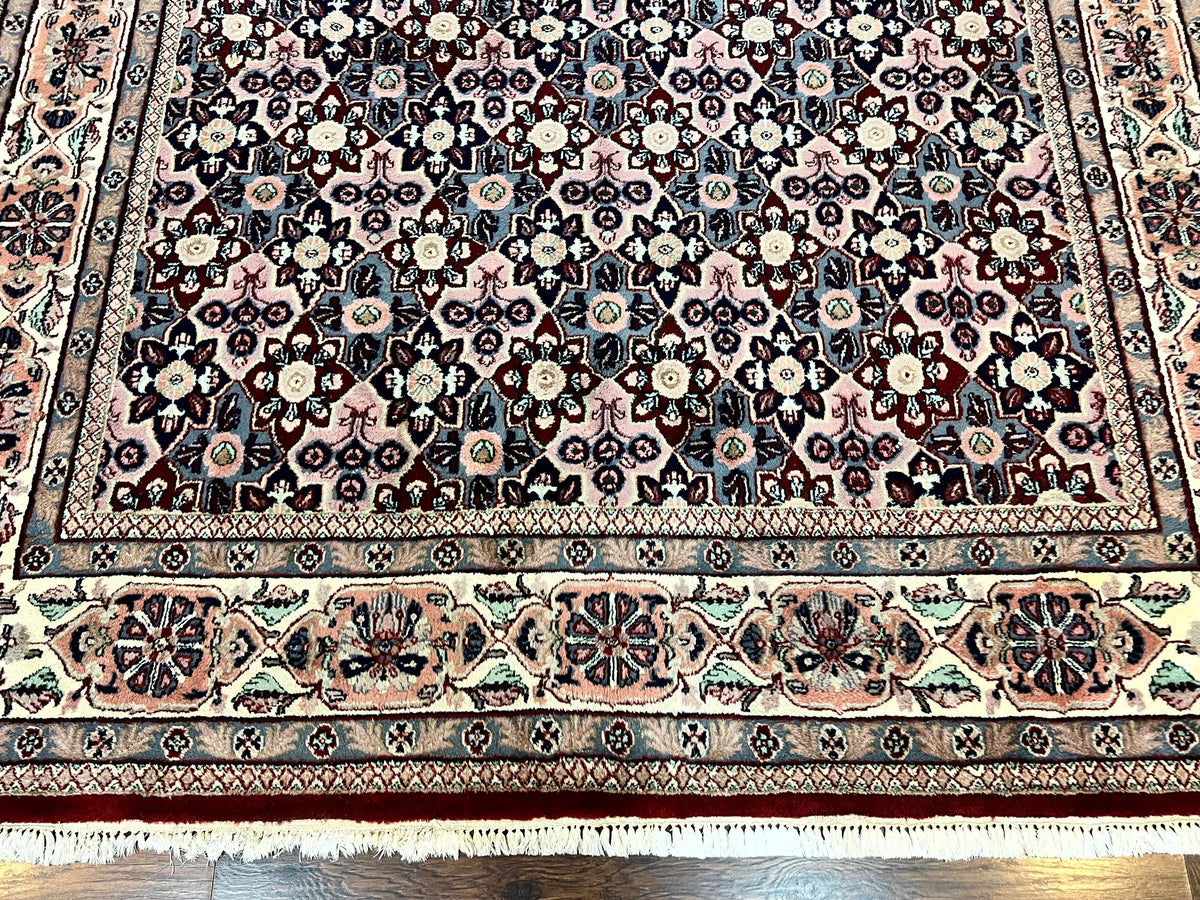 Indo Persian Rug 8x10, Repeated Allover Pattern, Navy Blue Ivory, Handmade Vintage Wool Carpet - Jewel Rugs, view 6