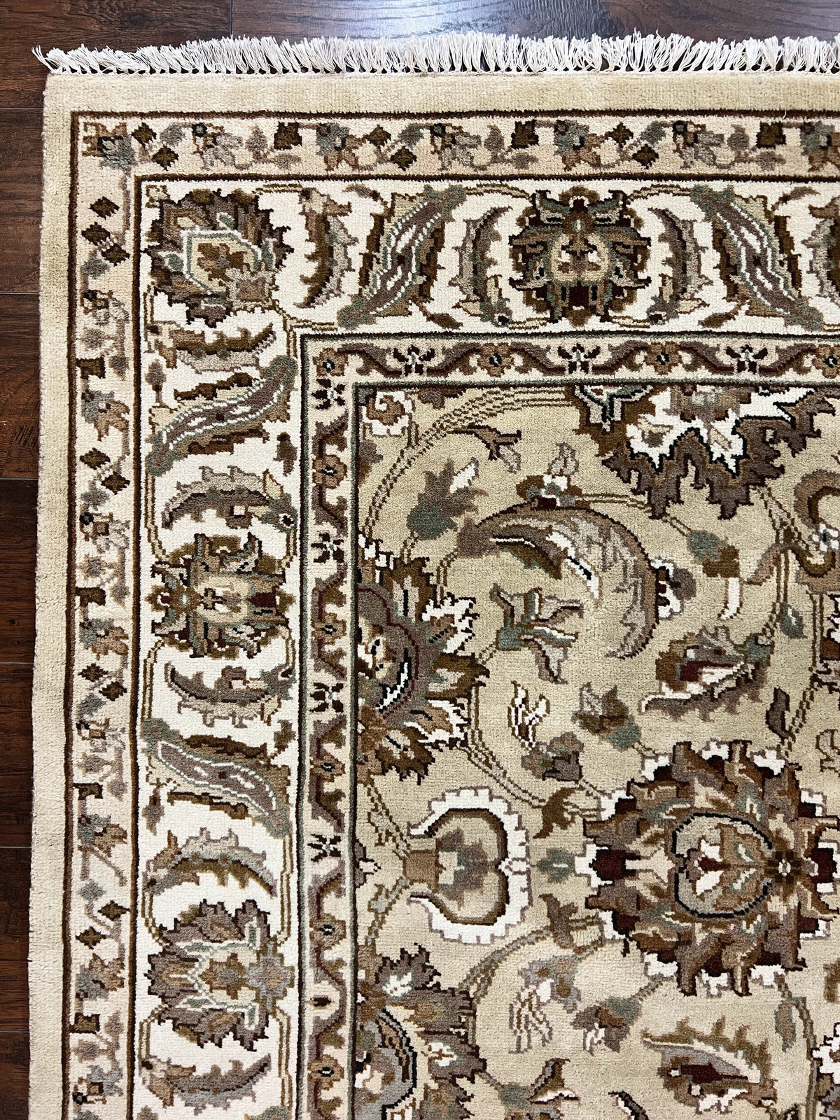 Indo Mahal Rug 6x9, Indian Carpet 6 x 9 ft, Light Green and Ivory, Floral Allover, Wool Oriental Carpet, Traditional Rug, Handmade - Jewel Rugs, view 7
