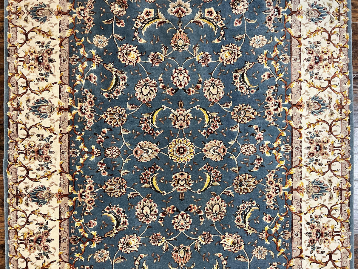 Sino Persian Rug 4x6, Very Fine Oriental Carpet, Handmade Rug 4 x 6, Floral Allover Vintage Traditional Wool & Silk Highlights, 200 KPSI - Jewel Rugs, view 4