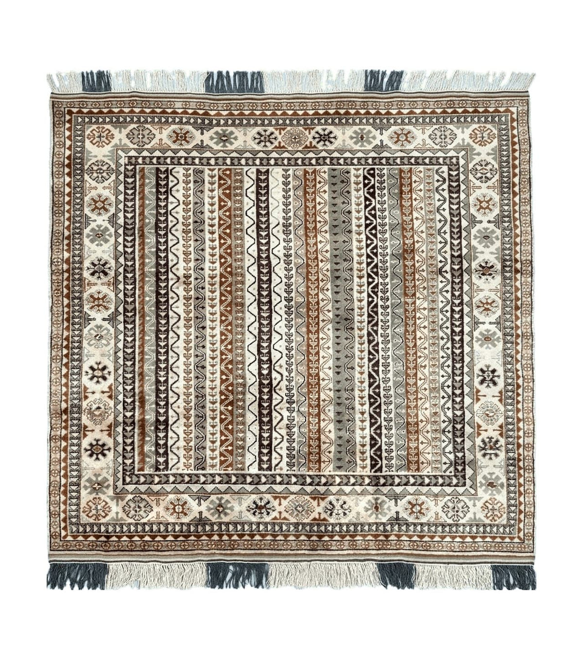 Striped Turkish Anatolian Rug 6x7 Almost Square Shaped Carpet Handmade Vintage Oriental Rug, Living Room Rug, Neutral Colors Cream, Wool Rug - Jewel Rugs