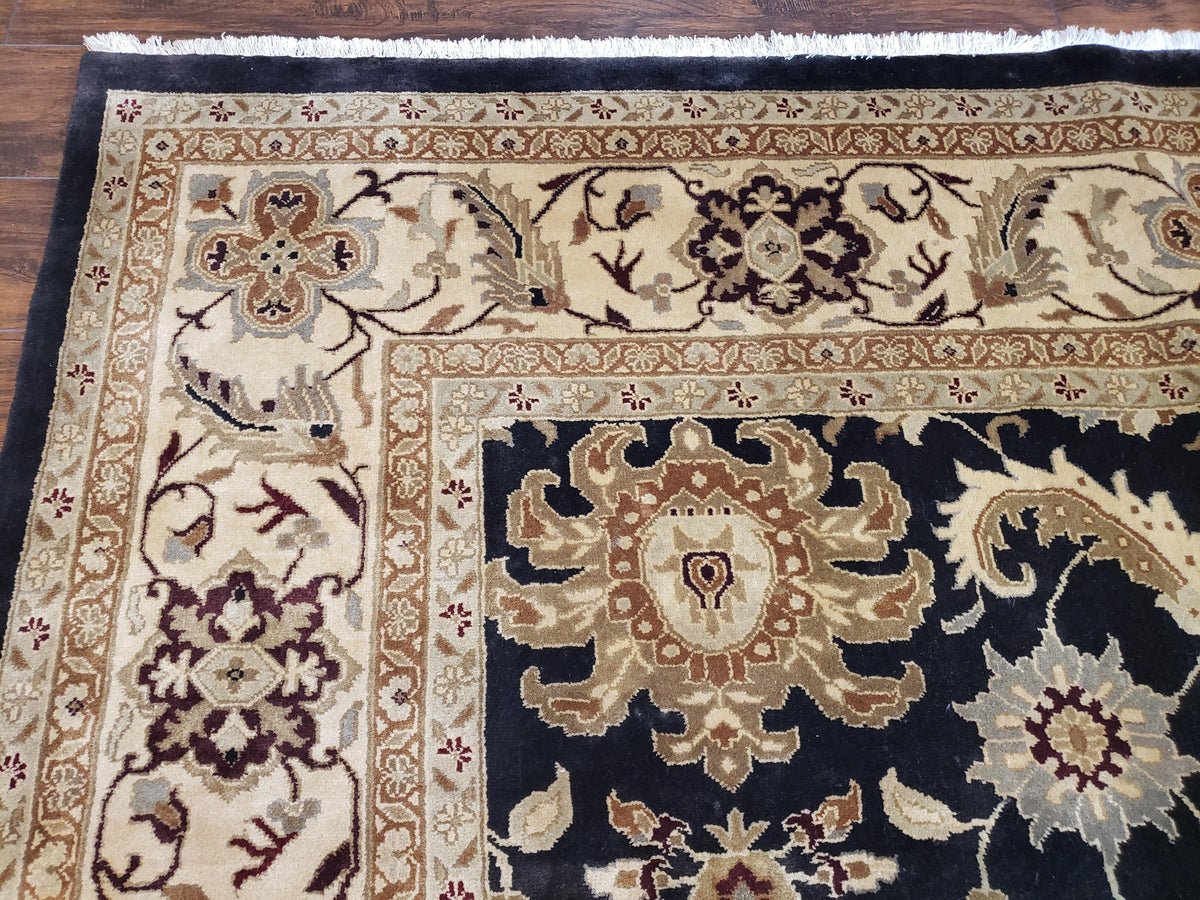Indo Mahal Rug 8x12, Indian Sultanabad Handmade Area Rug, Vintage Hand-Knotted Wool Black Floral Traditional Oriental Dinning Room Rug - Jewel Rugs, view 7