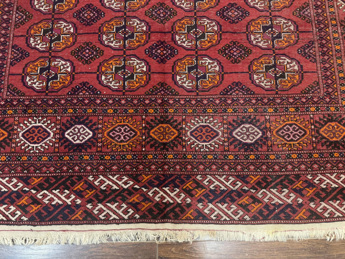Antique Persian Turkoman Bokhara Rug 7x11, Tribal Rug, Red - Jewel Rugs, view 6