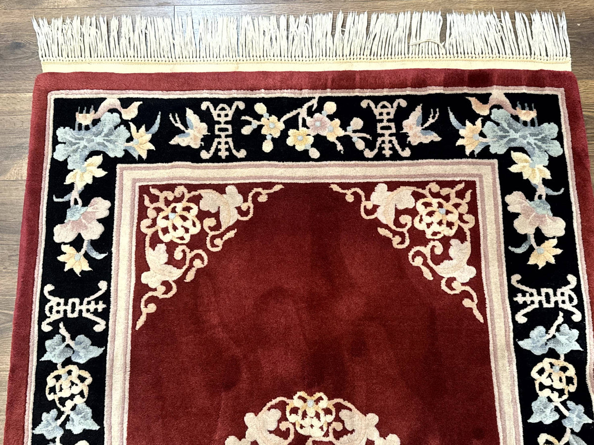 Chinese Wool Rug 4x6, Maroon and Black, Butterflies, Chinese Oriental Carpet, 90 Line Rug - Jewel Rugs, view 4