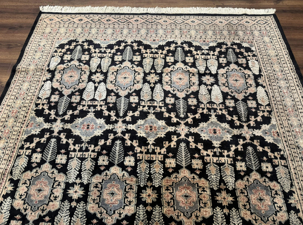 Turkoman Bokhara Rug 6x9, Pakistani Carpet, Black, Hand Knotted - Jewel Rugs, view 4