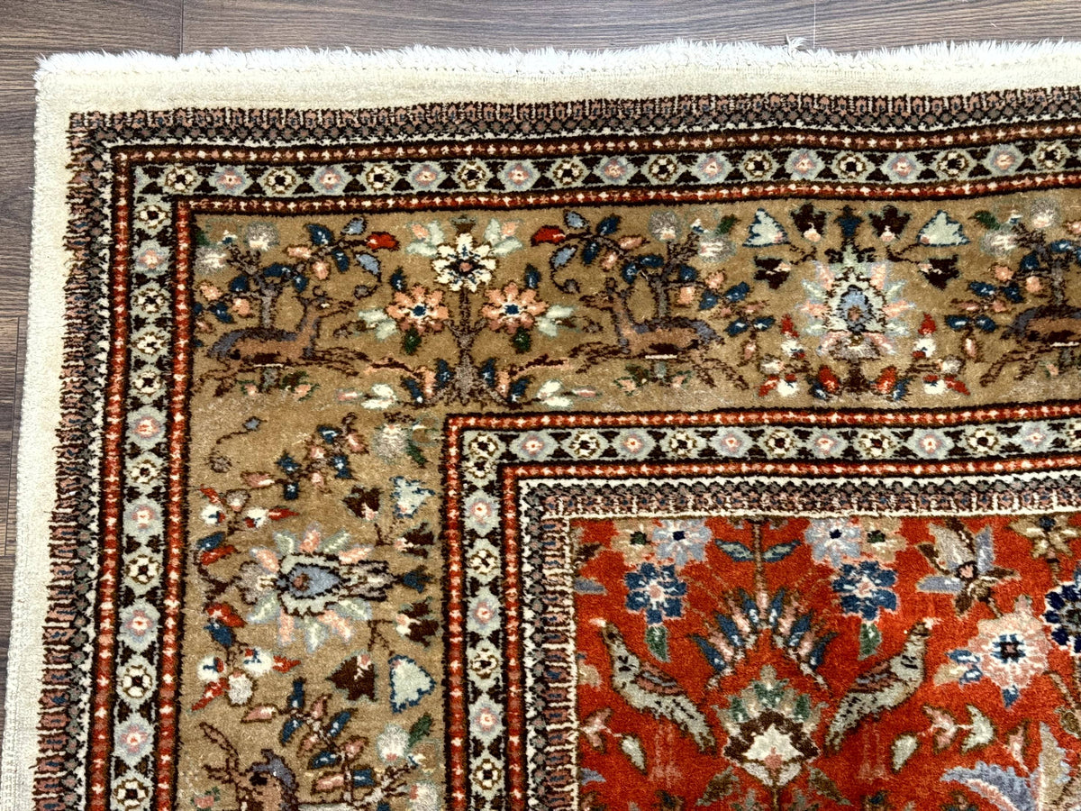 Persian Tabriz Rug 6x10, Burnt Orange and Tan, Animal Pictorials, Deer, Floral, Taba Tabae Carpet - Jewel Rugs, view 6