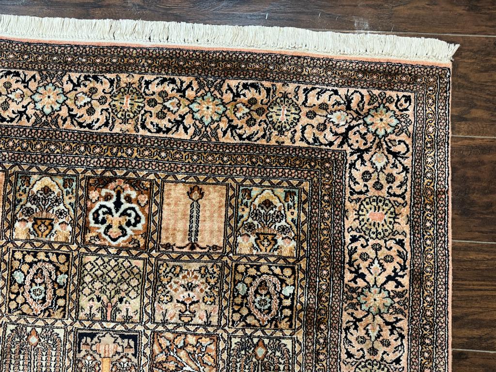 Indian Kashmiri Silk Rug 4x6, Panel Design, Multicolor, Fine - Jewel Rugs, view 8