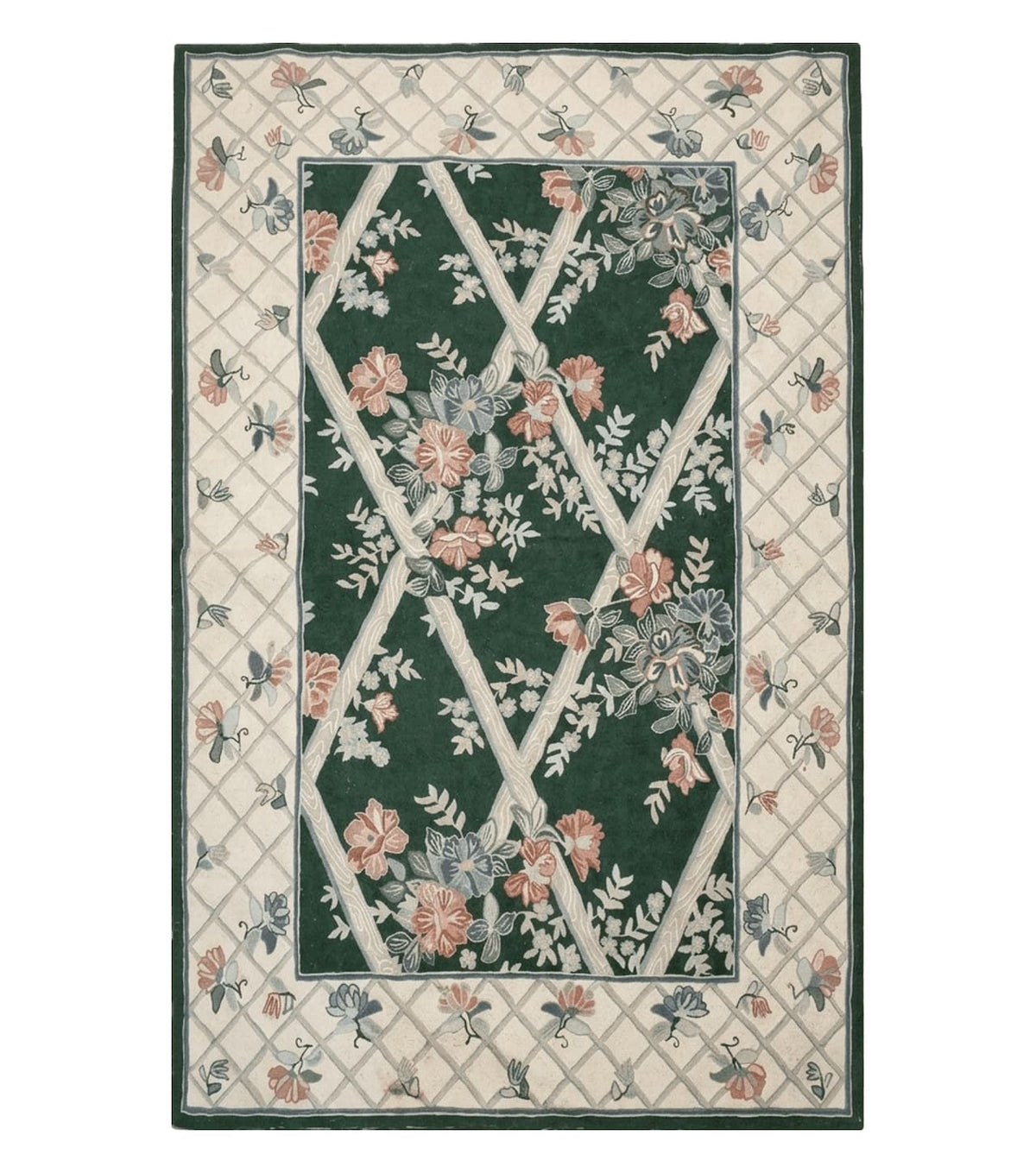 3' 6" X 5' 6" Hand Stitched Indian Wool Rug with Backing Green Beige - Jewel Rugs