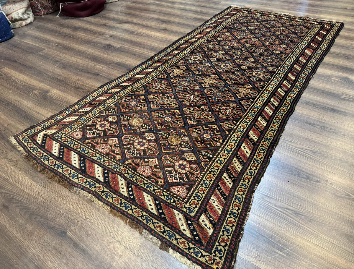 Antique Persian Wide Runner Rug 4x9, Kurdish Rug, Panel Design, Rainbow Border, Rare Tribal Rug - Jewel Rugs, view 3