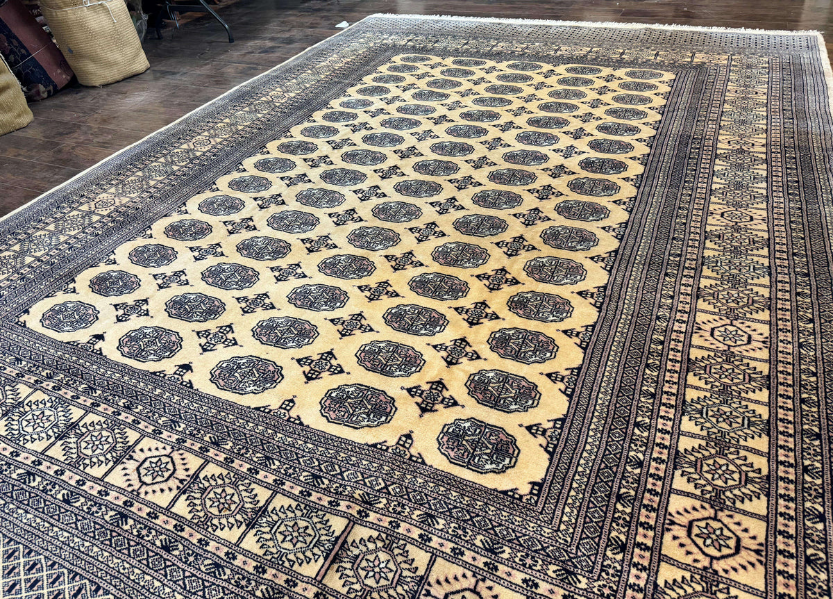Pakistani Bokhara Turkoman Rug 9x11, Cream, Handmade Wool Vintage Carpet - Jewel Rugs, view 12