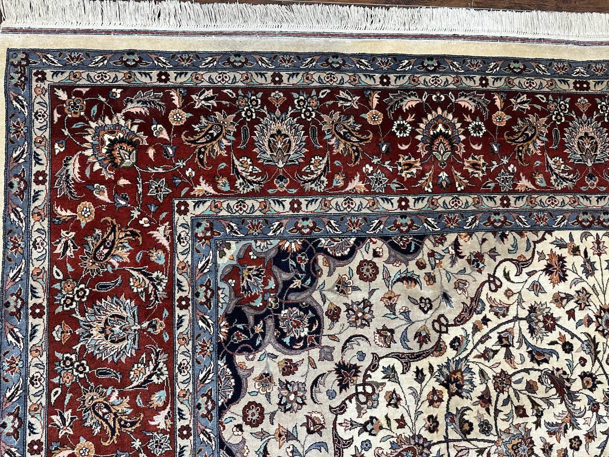 Sino Persian Rug 9x12, Vintage Wool Oriental Carpet, Floral Medallion, Wool Rug, Cream and Maroon - Jewel Rugs, view 6