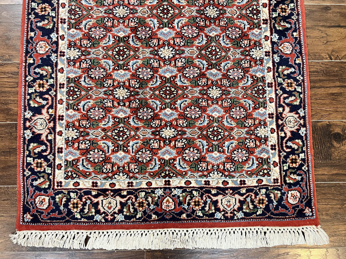 Indo Persian Rug 3x5, Red and Navy Blue, Wool Vintage Handmade Small Carpet 3 x 5 ft, Herati Pattern, Bidjar Rug - Jewel Rugs, view 6