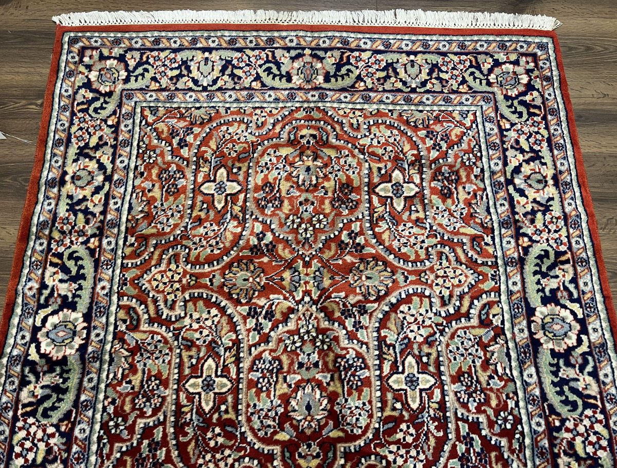 Indo Persian Rug 4x7, Allover Floral Oriental Carpet, Red and Navy Blue, Hand Knotted Indian Kashmiri Traditional Vintage Area Rug 4 x 7 ft - Jewel Rugs, view 4
