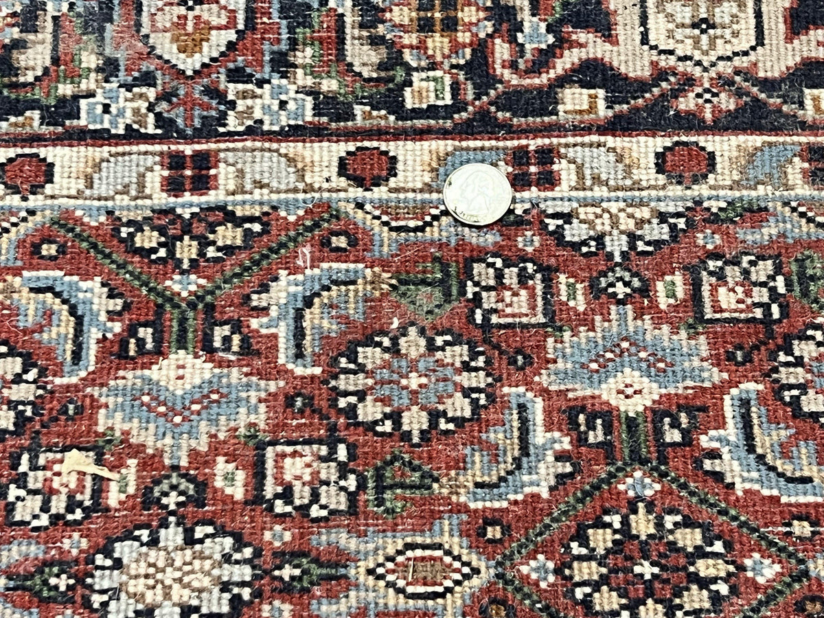 Indo Persian Rug 3x5, Red and Navy Blue, Wool Vintage Handmade Small Carpet 3 x 5 ft, Herati Pattern, Bidjar Rug - Jewel Rugs, view 12