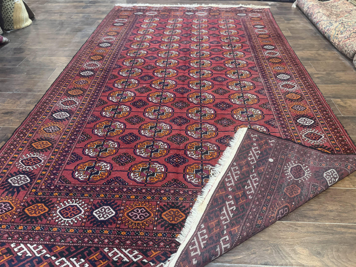 Antique Persian Turkoman Bokhara Rug 7x11, Tribal Rug, Red - Jewel Rugs, view 12
