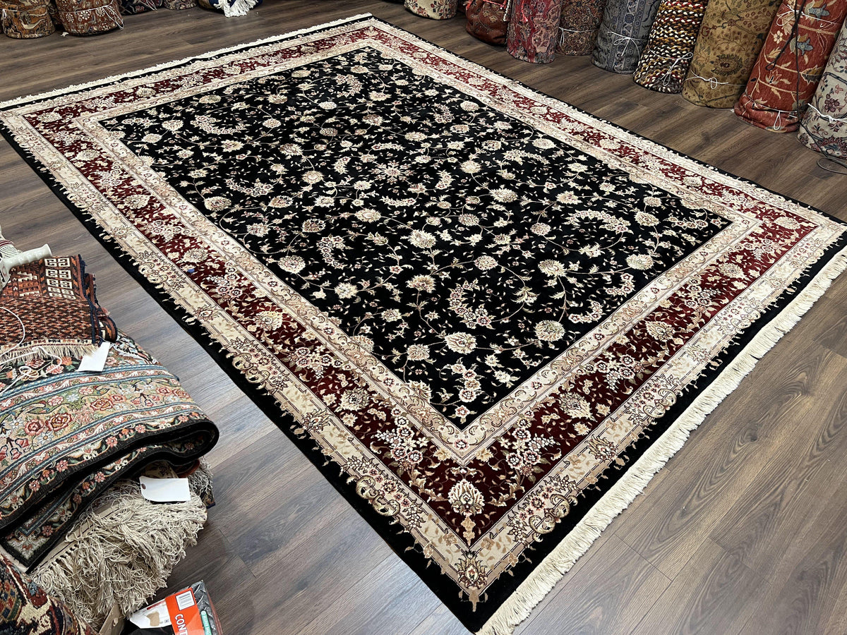 Sino Persian Rug 9x12, High Quality Oriental Carpet, Black and Maroon, Wool and Silk, Allover Floral Pattern, Hand Knotted, Vintage Rug Nice - Jewel Rugs, view 2
