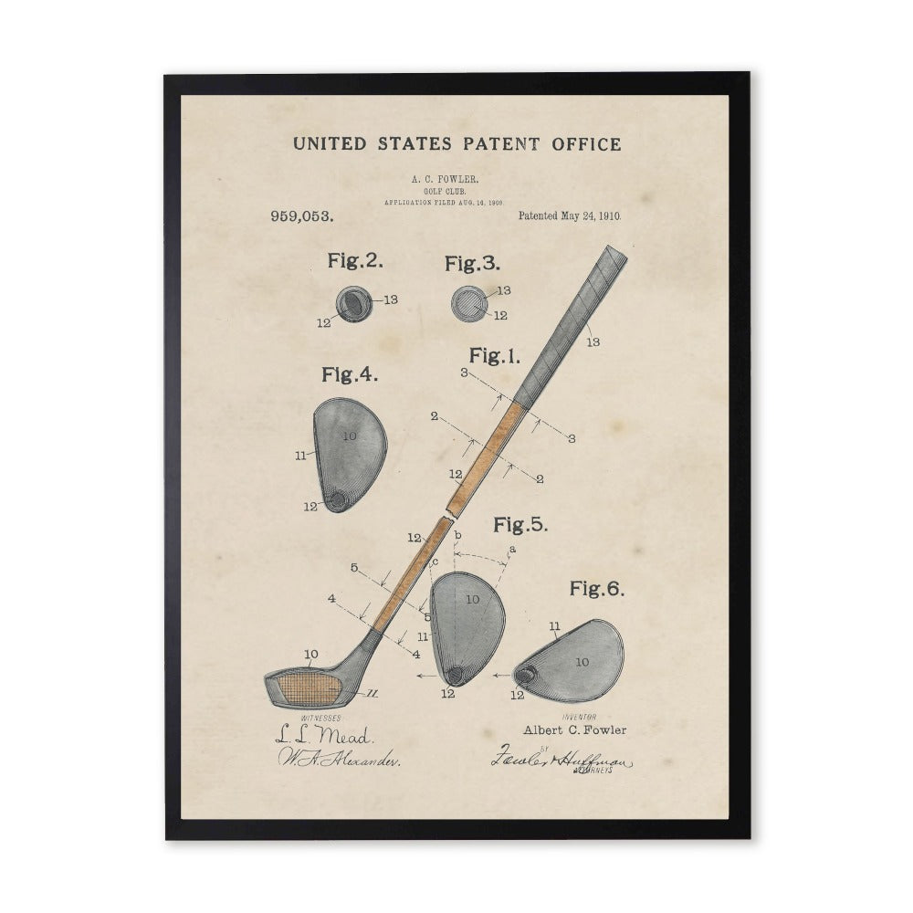 Golf Club Patent in Black Frame - Antique Curiosities