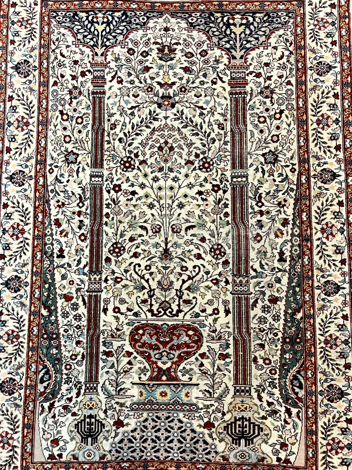 Pak Perisan Prayer Rug 4x6, Tree of LIfe Carpet, Handmade Vintage Wool Rug, Beige, Floral Vases - Jewel Rugs, view 5