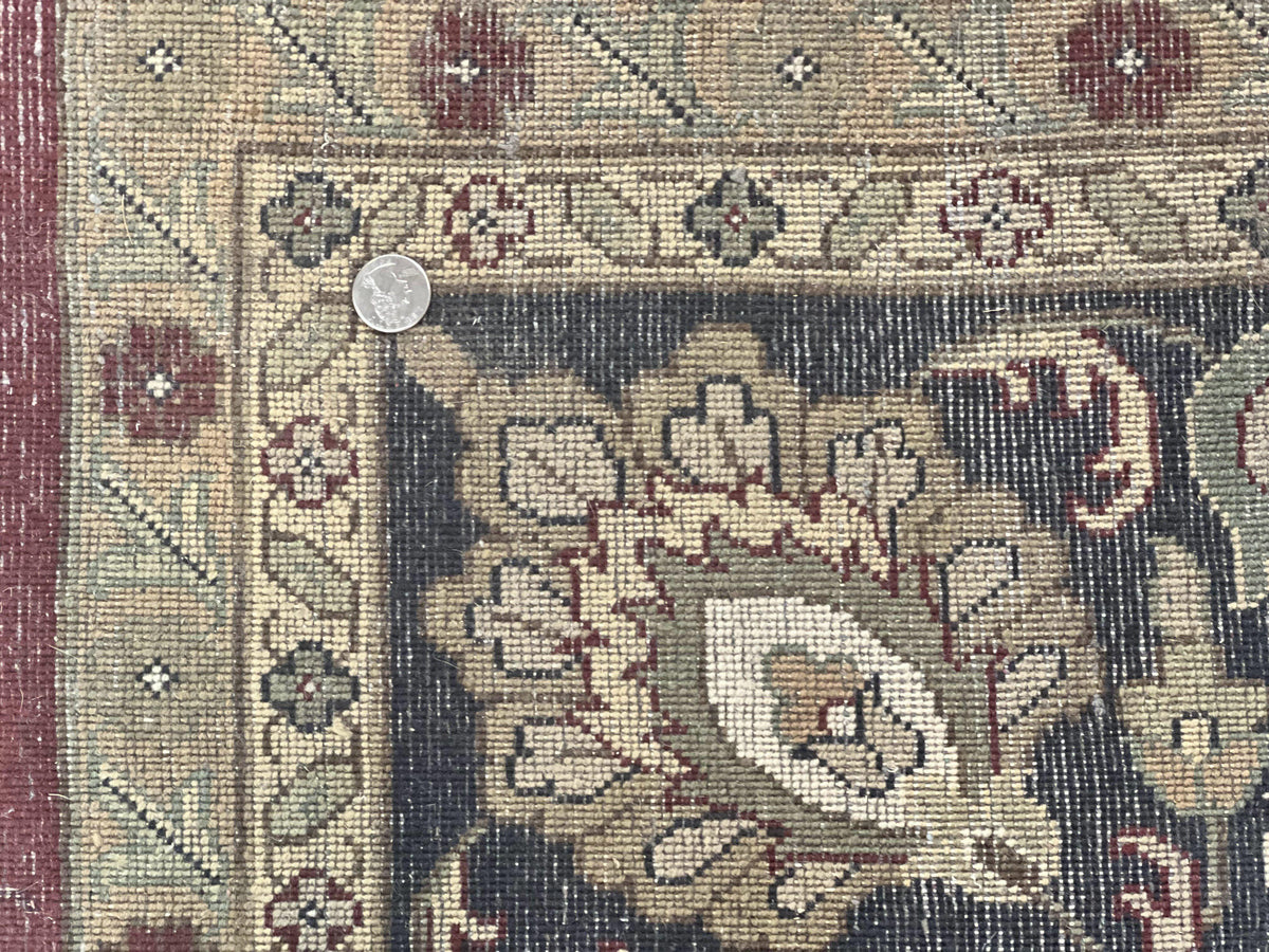 Indo Persian Rug 10x14, Floral Allover, Maroon, Handmade Hand Knotted VIntage Wool Rug, Large Oriental Carpet - Jewel Rugs, view 11
