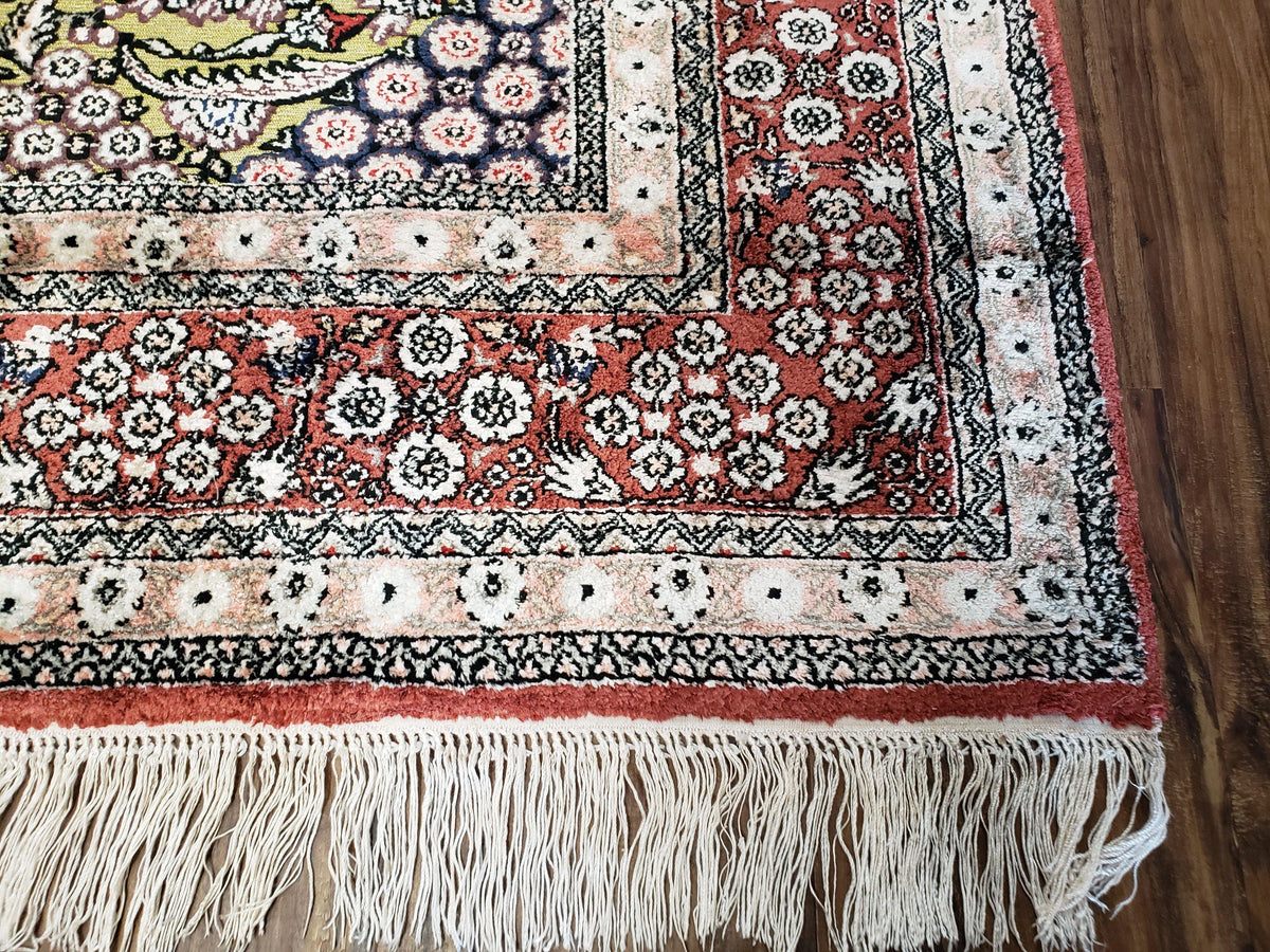 5x8 Indian Kashmiri Silk Rug with Gold Threads - Jewel Rugs, view 9
